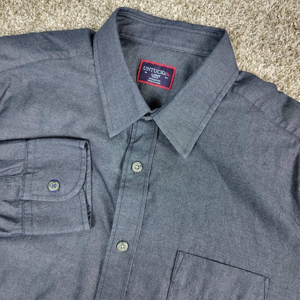 Untuckit Slim Fit Mens Large Solid Gray Button Up Long Sleeve